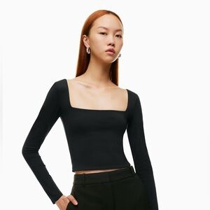 Aritzia Babaton Contour Square Neck Black Long Sleeve Cropped Top Medium Women’s